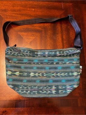 Ethnotek Guatemalan Bagan Crossbody Bag Green Blue Patterned Adjustable Strap